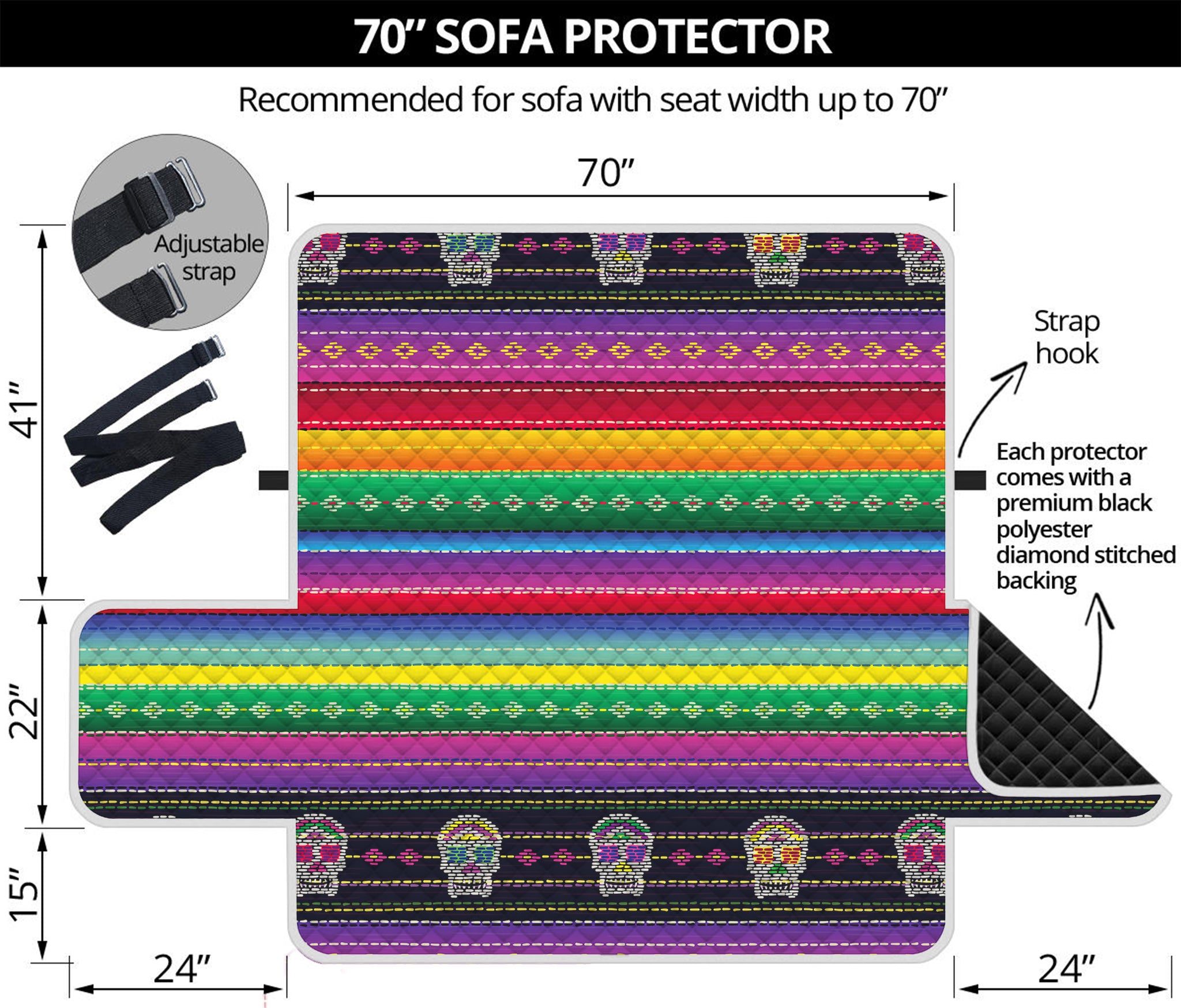 Sugar Skull Mexican Serape Pattern Print Sofa Protector