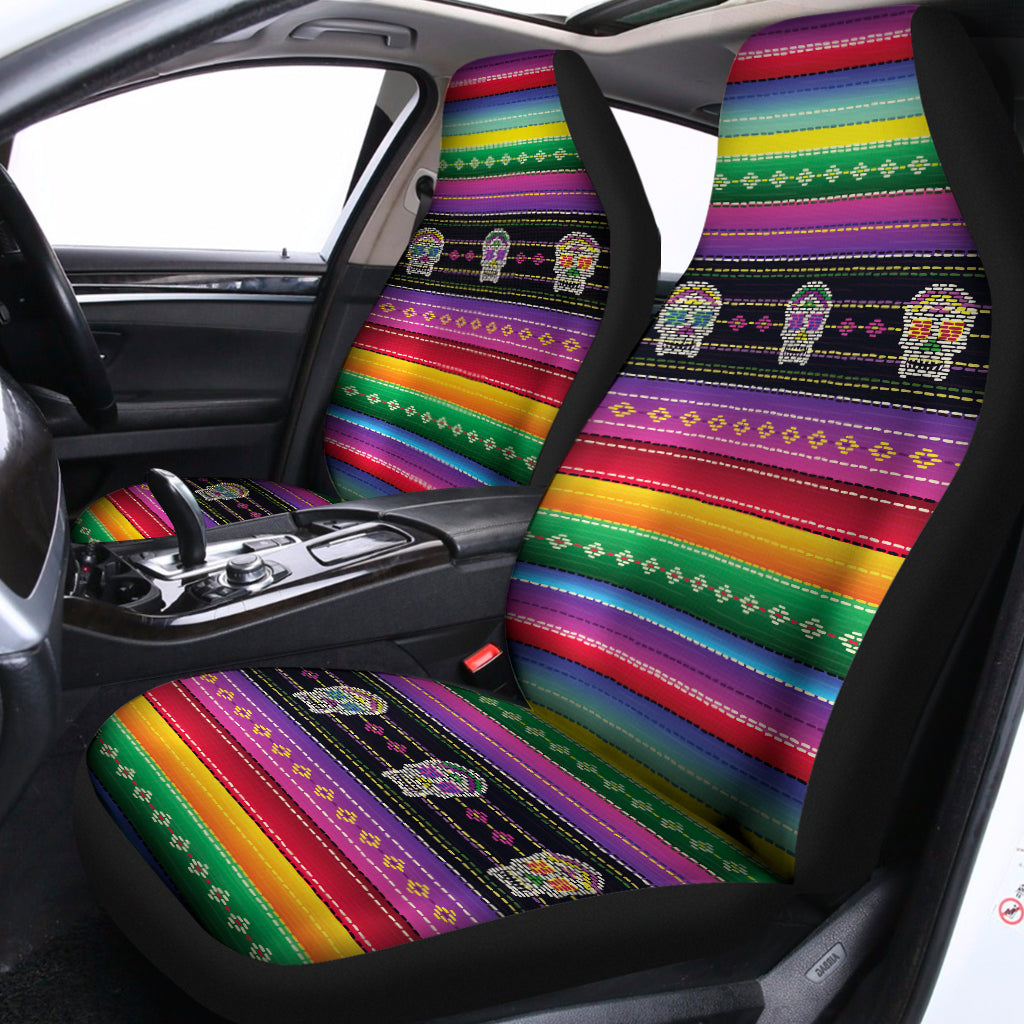 Sugar Skull Mexican Serape Pattern Print Universal Fit Car Seat Covers