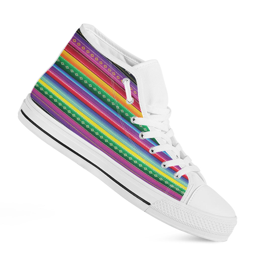 Sugar Skull Mexican Serape Pattern Print White High Top Shoes