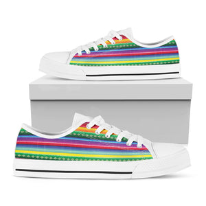 Sugar Skull Mexican Serape Pattern Print White Low Top Shoes