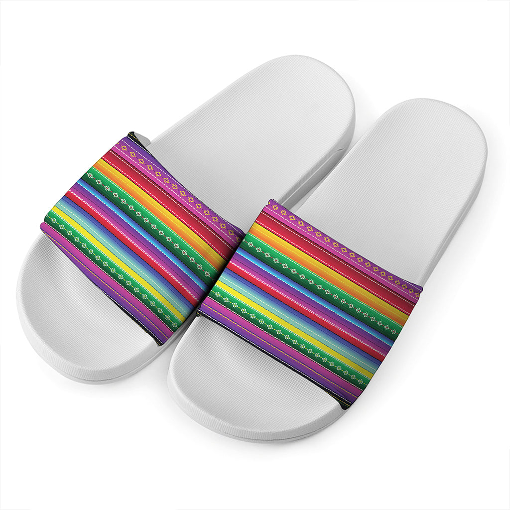 Sugar Skull Mexican Serape Pattern Print White Slide Sandals