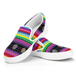 Sugar Skull Mexican Serape Pattern Print White Slip On Shoes