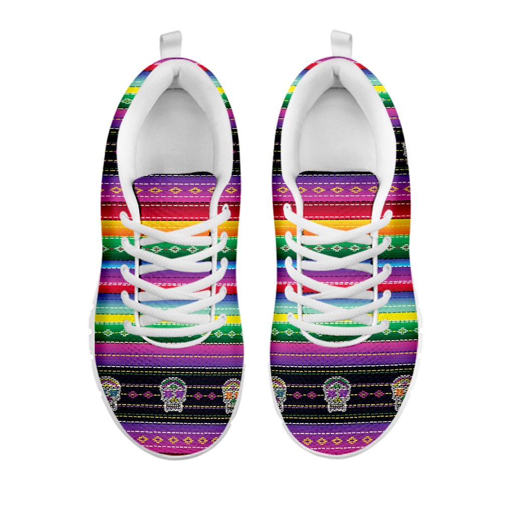 Sugar Skull Mexican Serape Pattern Print White Sneakers