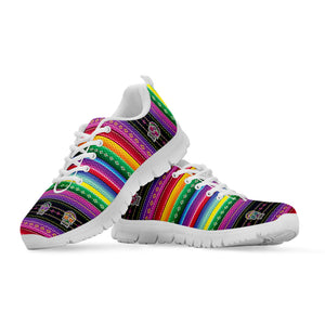 Sugar Skull Mexican Serape Pattern Print White Sneakers