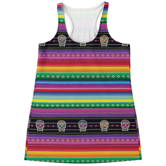 Sugar Skull Mexican Serape Pattern Print Women's Racerback Tank Top