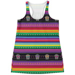 Sugar Skull Mexican Serape Pattern Print Women's Racerback Tank Top