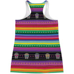 Sugar Skull Mexican Serape Pattern Print Women's Racerback Tank Top