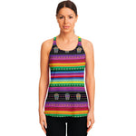 Sugar Skull Mexican Serape Pattern Print Women's Racerback Tank Top