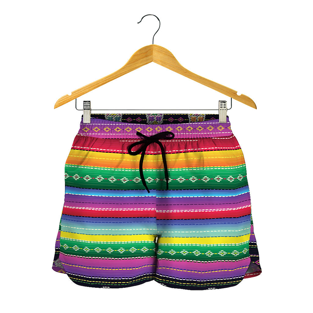 Sugar Skull Mexican Serape Pattern Print Women's Shorts