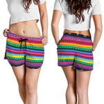 Sugar Skull Mexican Serape Pattern Print Women's Shorts