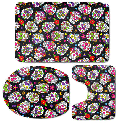 Sugar Skull Pattern Print 3 Piece Bath Mat Set