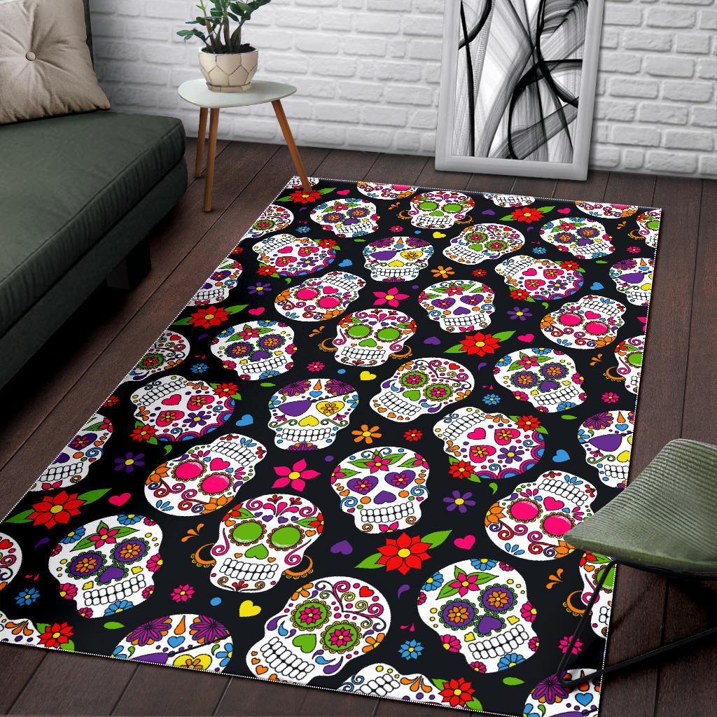 Sugar Skull Pattern Print Area Rug GearFrost