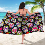 Sugar Skull Pattern Print Beach Sarong Wrap