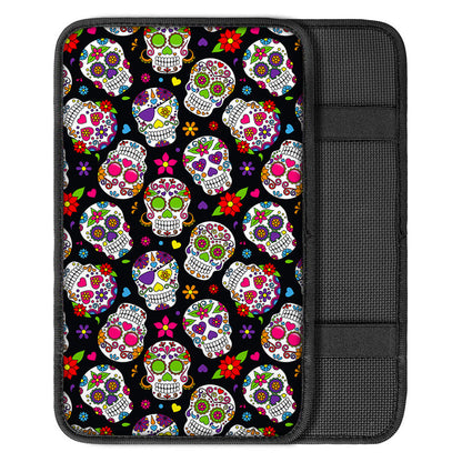 Sugar Skull Pattern Print Car Center Console Cover