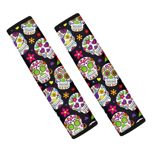 Sugar Skull Pattern Print Car Seat Belt Covers
