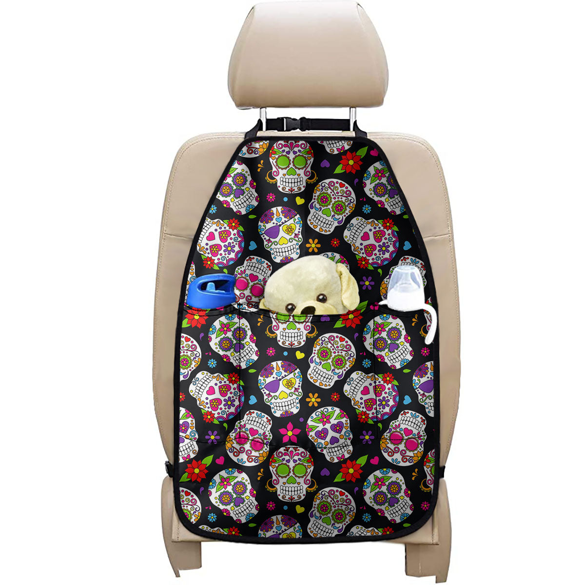 Sugar Skull Pattern Print Car Seat Organizers