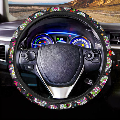 Sugar Skull Pattern Print Car Steering Wheel Cover