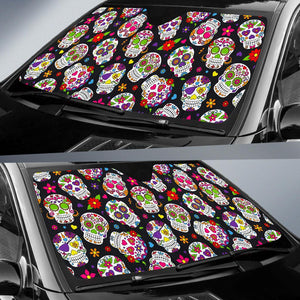Sugar Skull Pattern Print Car Sun Shade GearFrost