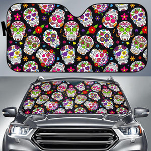 Sugar Skull Pattern Print Car Sun Shade GearFrost