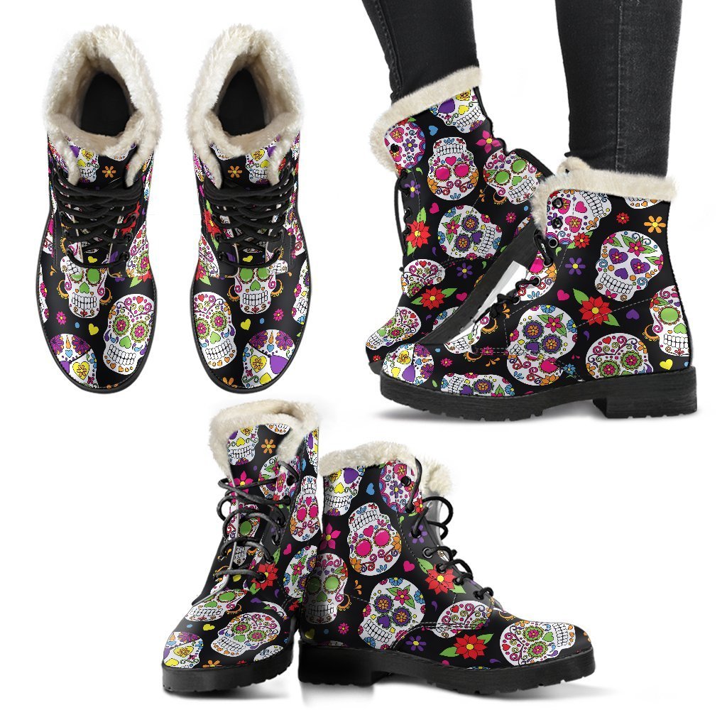 Sugar Skull Pattern Print Comfy Boots GearFrost