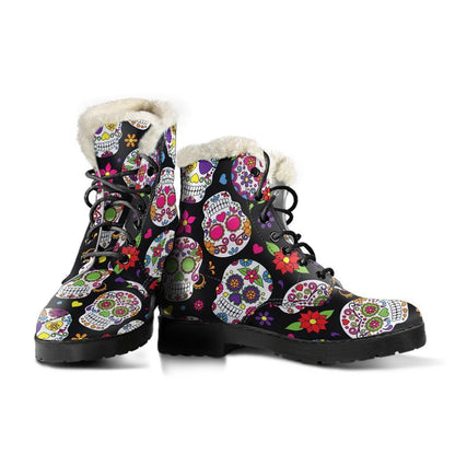 Sugar Skull Pattern Print Comfy Boots GearFrost