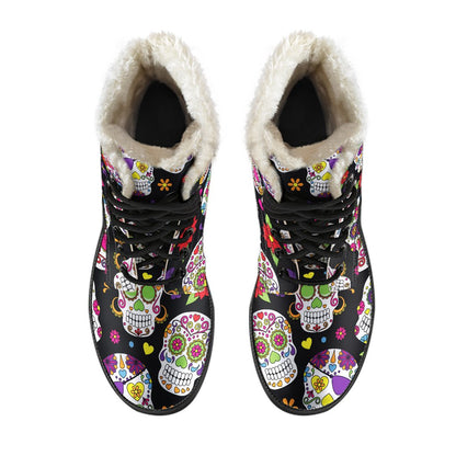 Sugar Skull Pattern Print Comfy Boots GearFrost