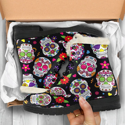 Sugar Skull Pattern Print Comfy Boots GearFrost