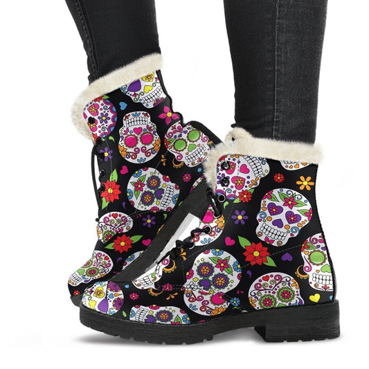 Sugar Skull Pattern Print Comfy Boots GearFrost