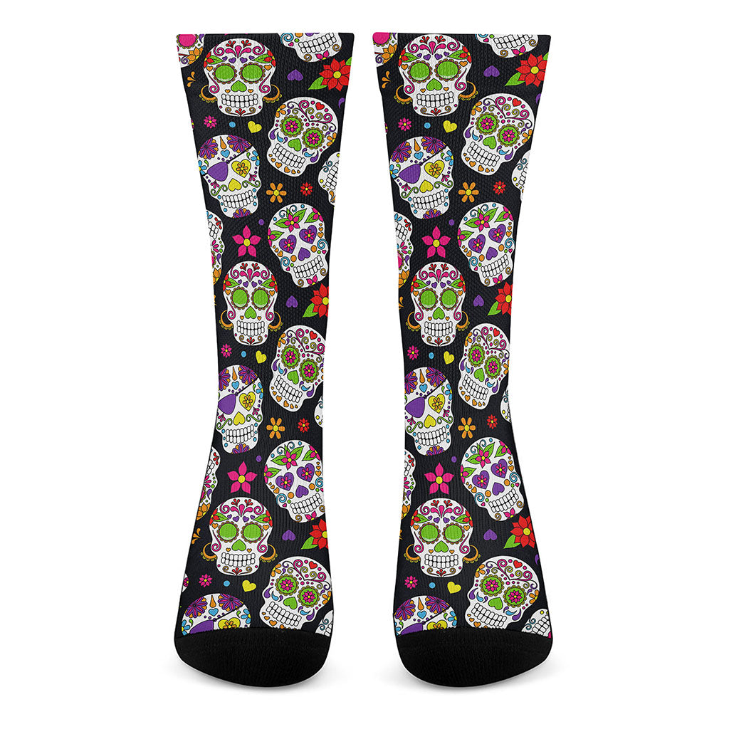 Sugar Skull Pattern Print Crew Socks
