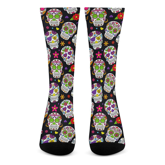 Sugar Skull Pattern Print Crew Socks