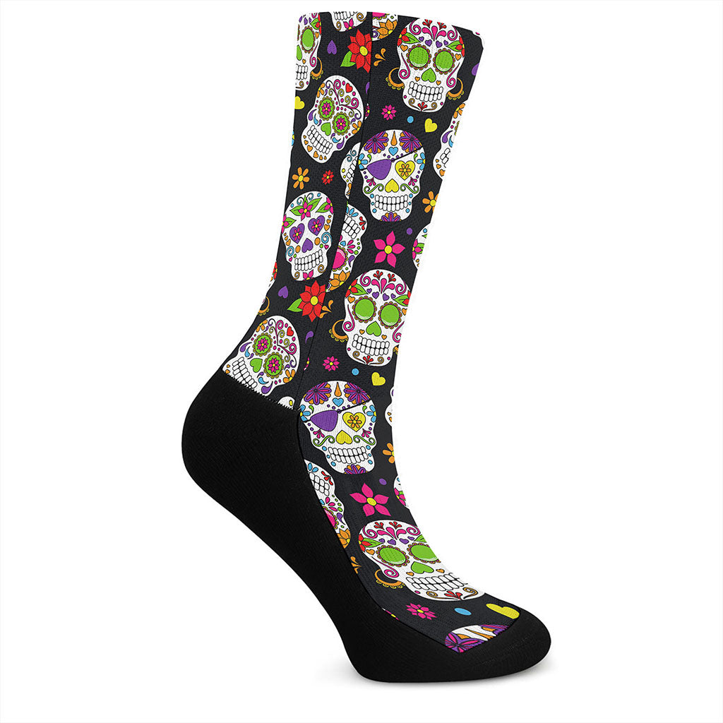 Sugar Skull Pattern Print Crew Socks