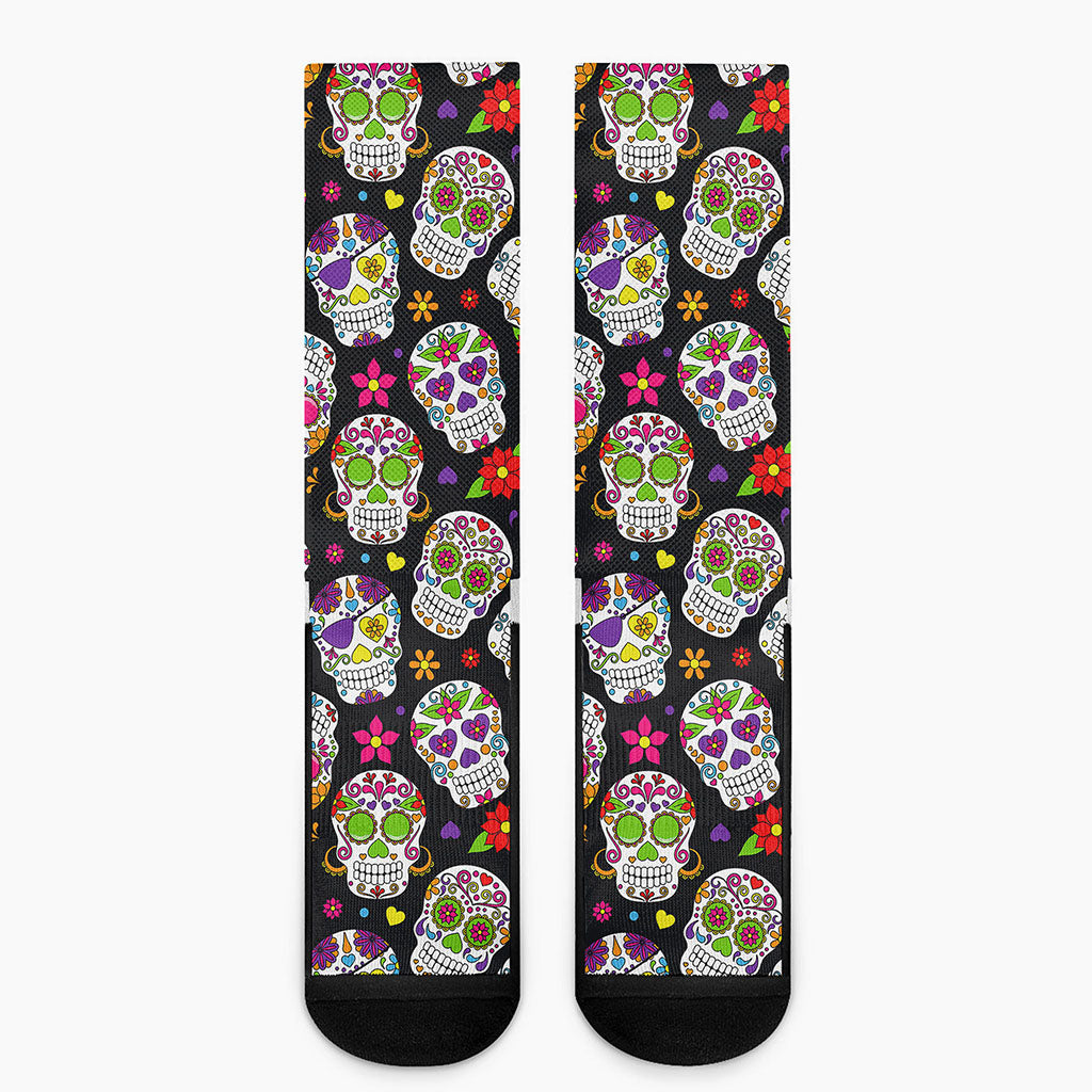 Sugar Skull Pattern Print Crew Socks