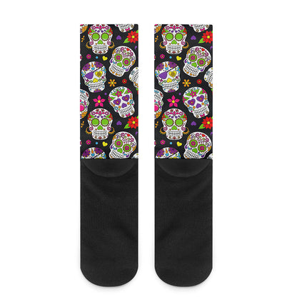 Sugar Skull Pattern Print Crew Socks