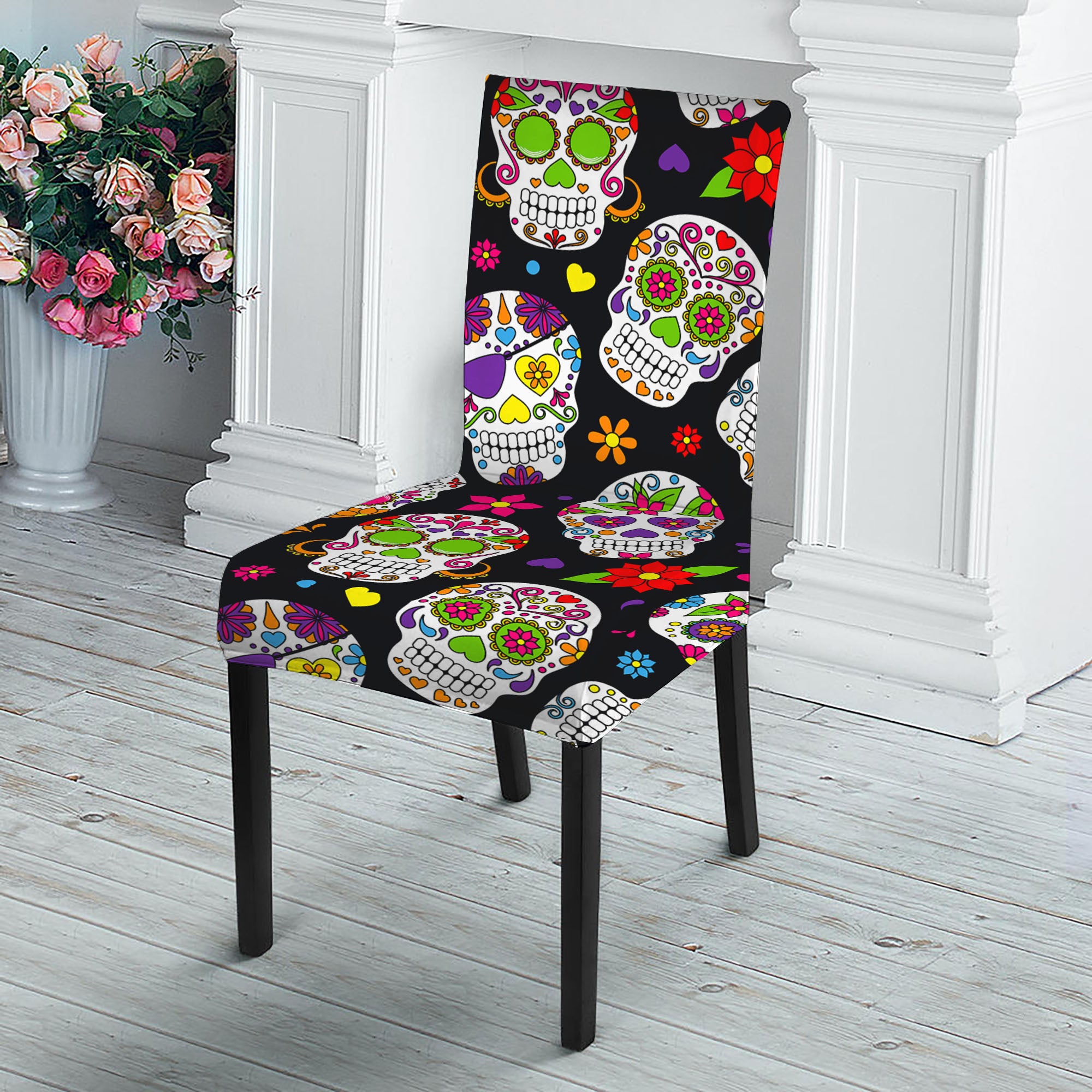 Sugar Skull Pattern Print Dining Chair Slipcover