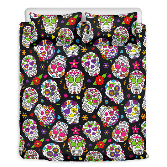 Sugar Skull Pattern Print Duvet Cover Bedding Set