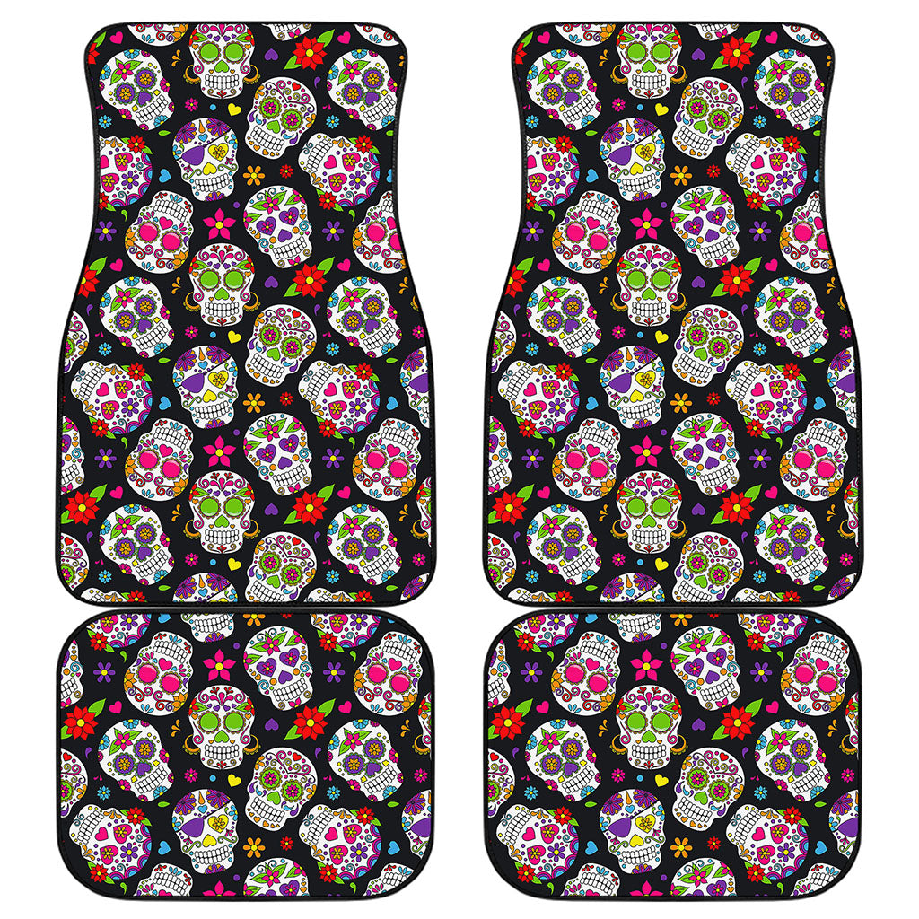Sugar Skull Pattern Print Front and Back Car Floor Mats