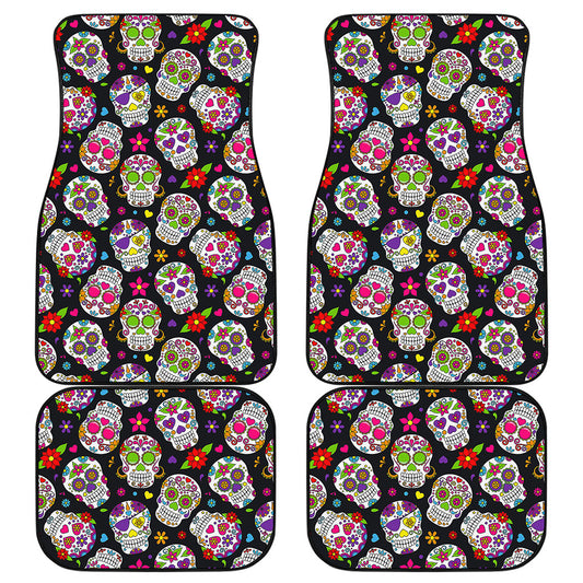 Sugar Skull Pattern Print Front and Back Car Floor Mats