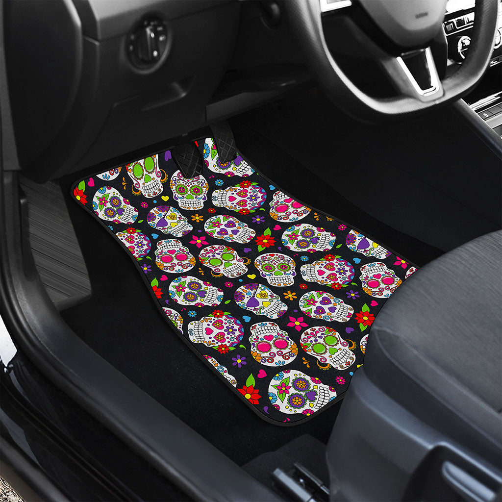 Sugar Skull Pattern Print Front and Back Car Floor Mats