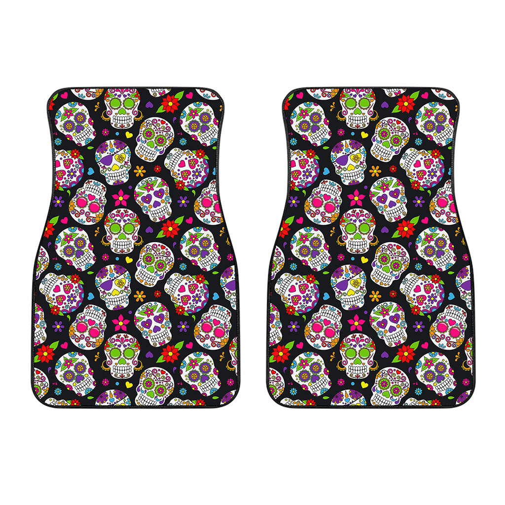 Sugar Skull Pattern Print Front Car Floor Mats