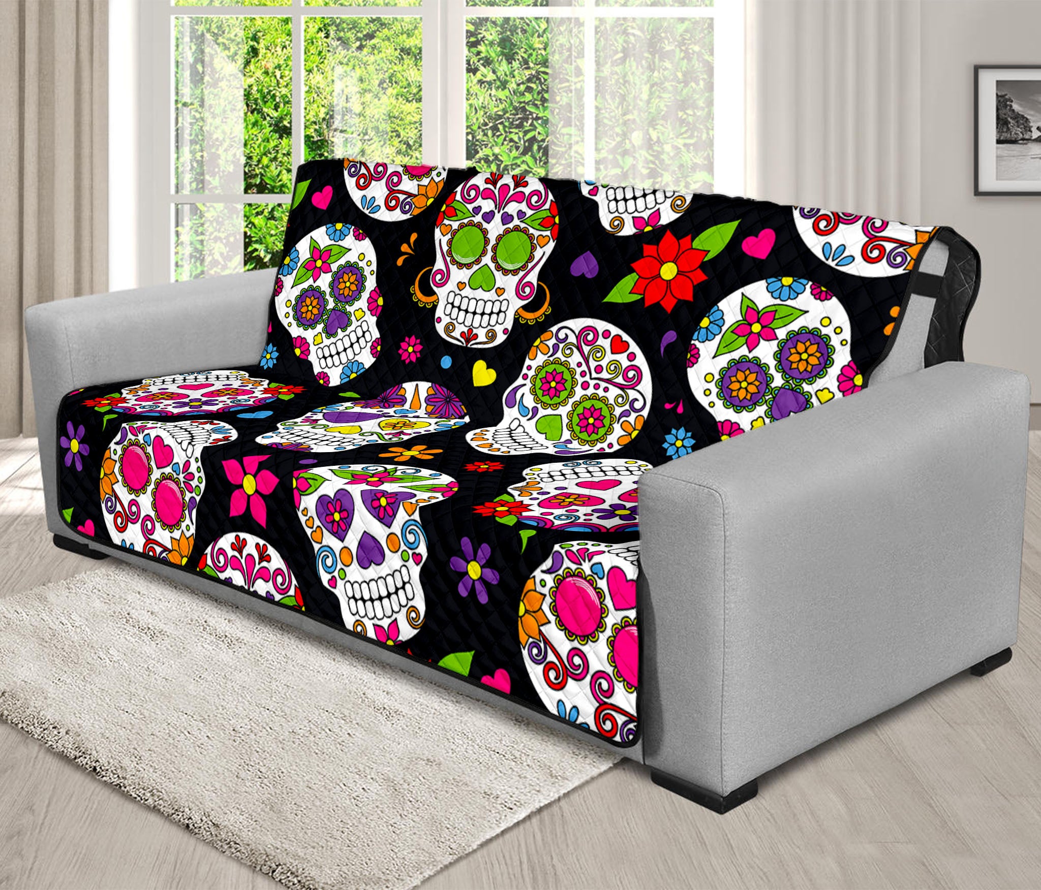 Sugar Skull Pattern Print Futon Protector