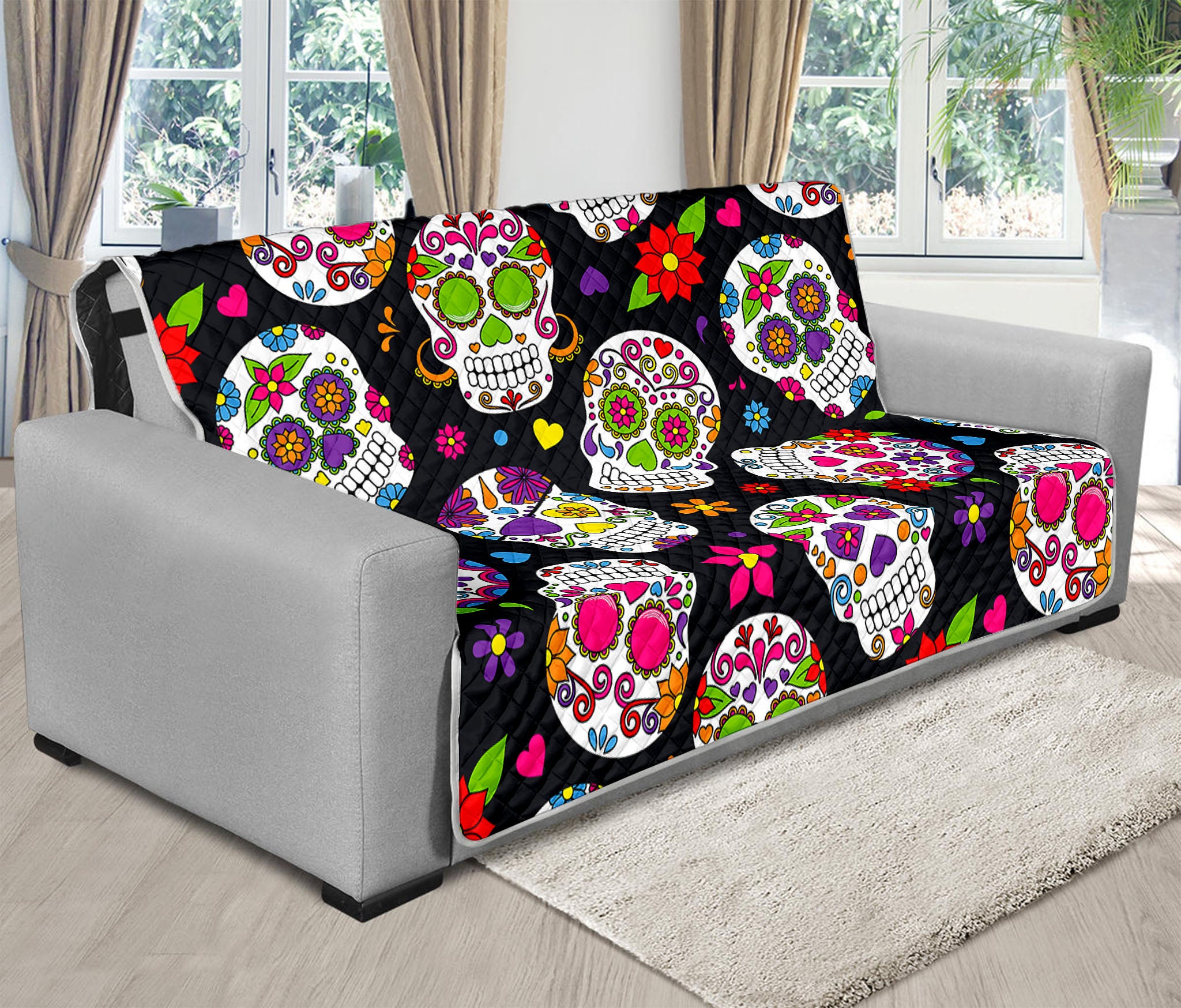 Sugar Skull Pattern Print Futon Protector