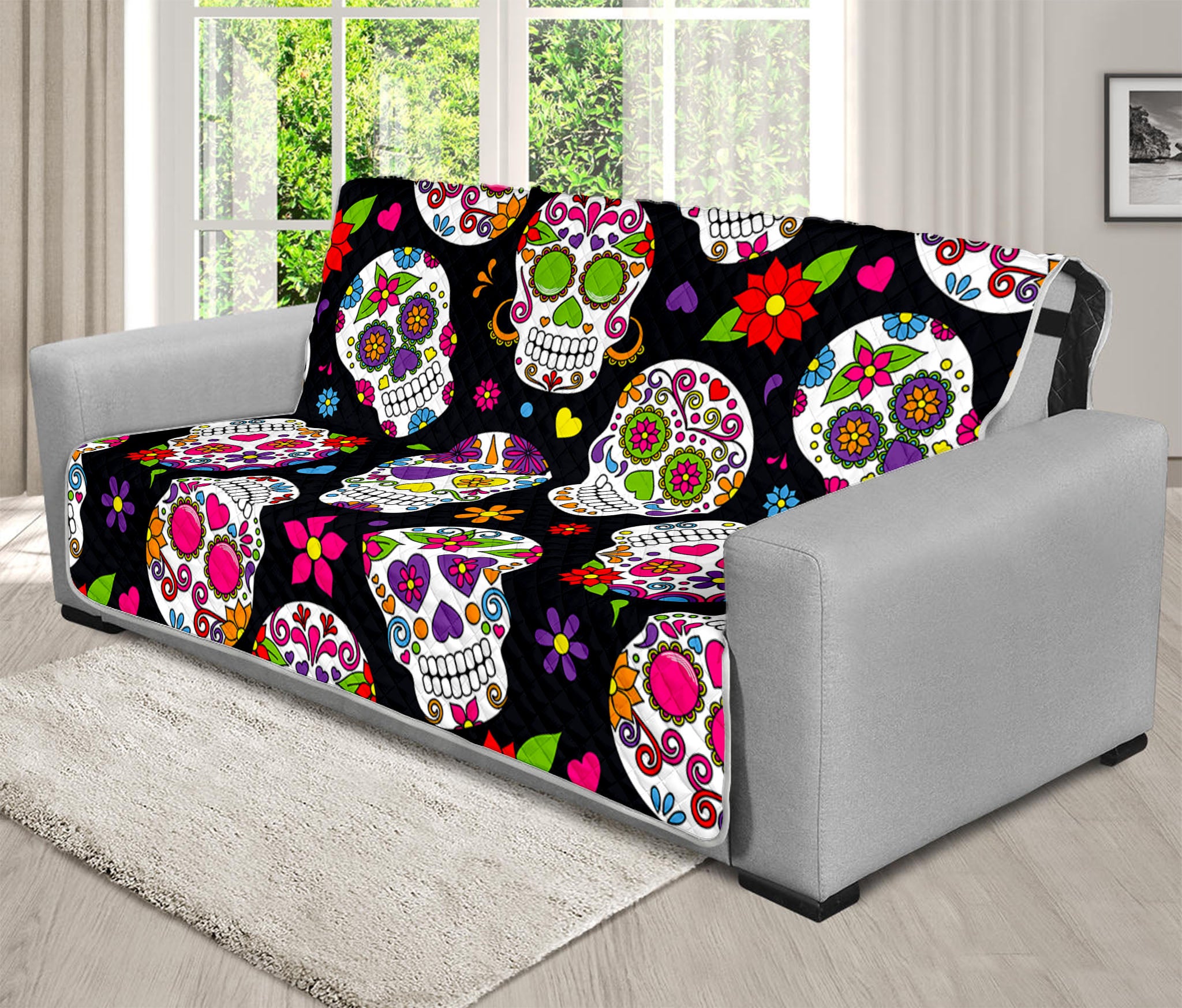 Sugar Skull Pattern Print Futon Protector