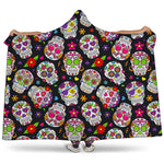 Sugar Skull Pattern Print Hooded Blanket