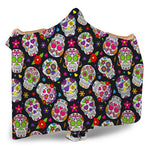 Sugar Skull Pattern Print Hooded Blanket