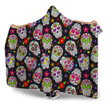 Sugar Skull Pattern Print Hooded Blanket
