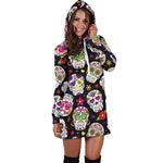 Sugar Skull Pattern Print Hoodie Dress GearFrost