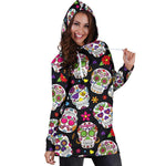 Sugar Skull Pattern Print Hoodie Dress GearFrost