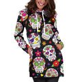 Sugar Skull Pattern Print Pullover Hoodie Dress