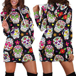 Sugar Skull Pattern Print Hoodie Dress GearFrost