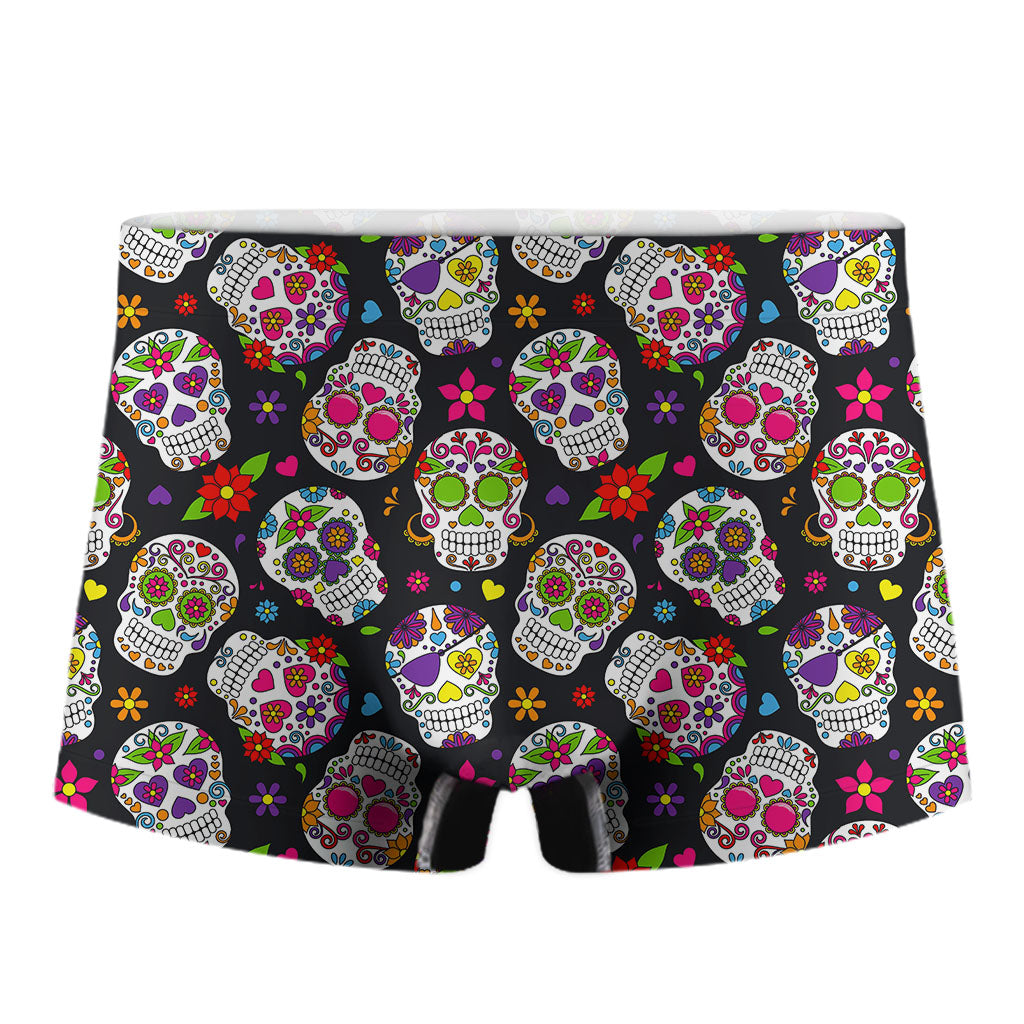 Sugar Skull Pattern Print Men's Boxer Briefs